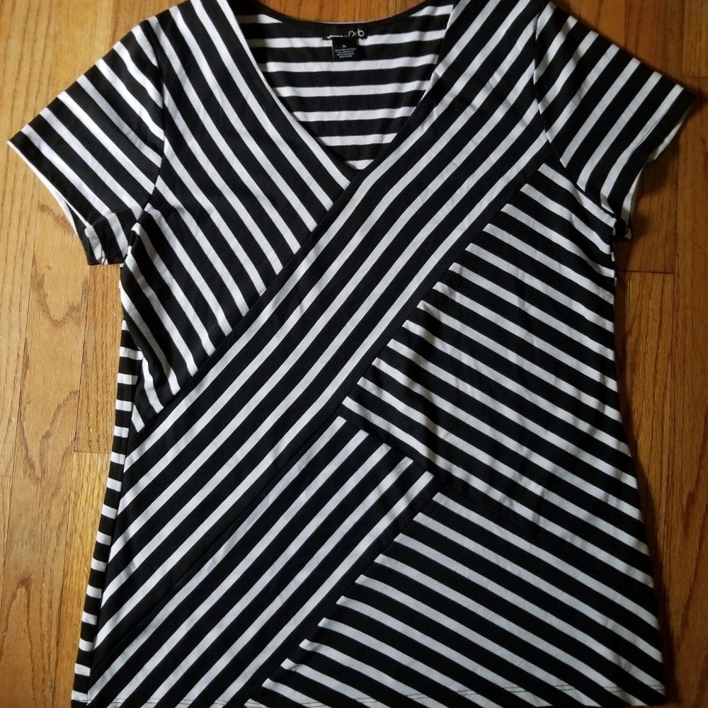 RXB Black and White Striped Blouse Size Large